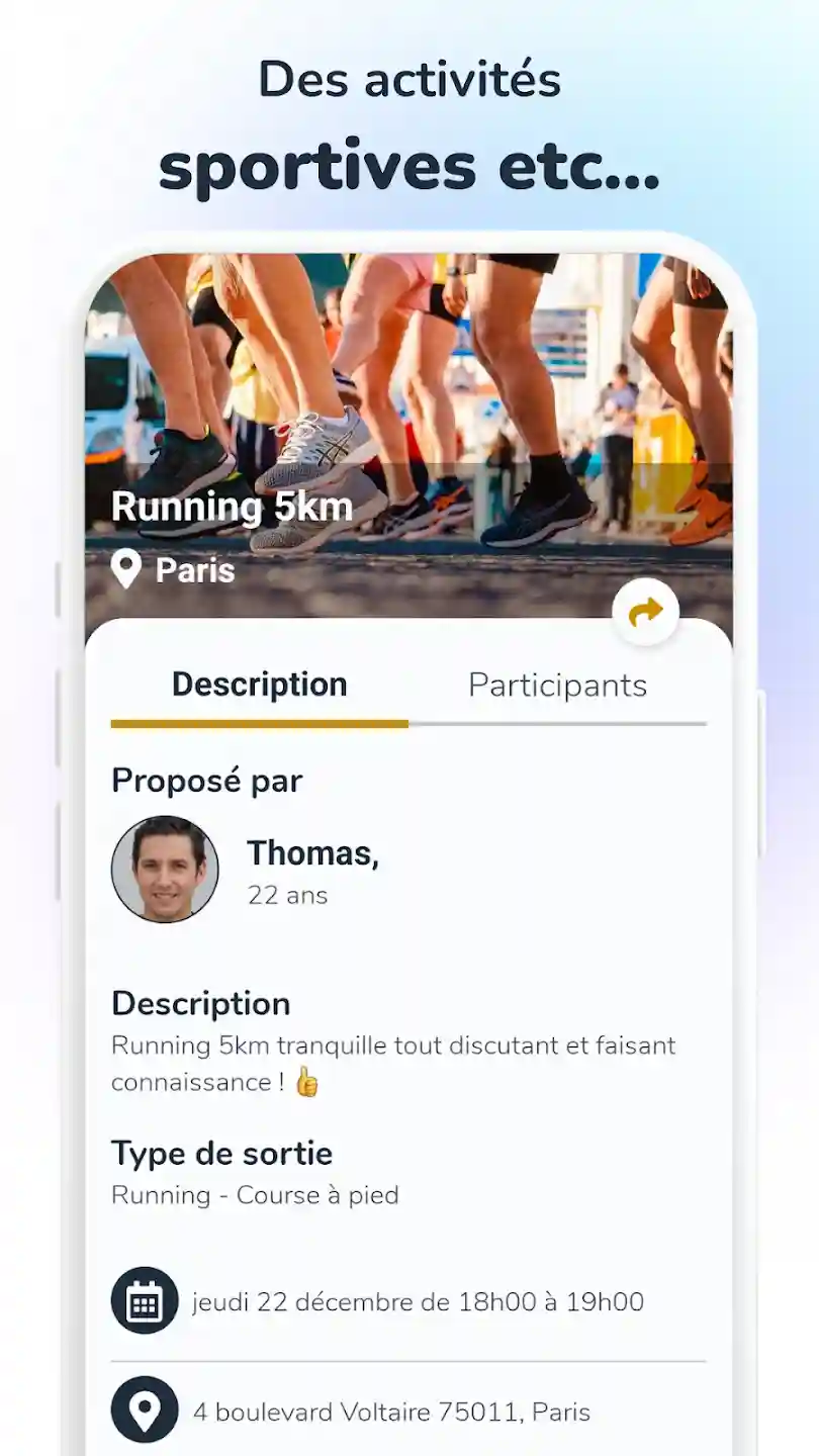Sortie sportive Running course à pieds proposée par Thomas, 22 ans, à Paris